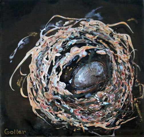 Prints available, original ***SOLD*** Carrie Goller - Sheltered XI, Encaustic on wood block 5x5