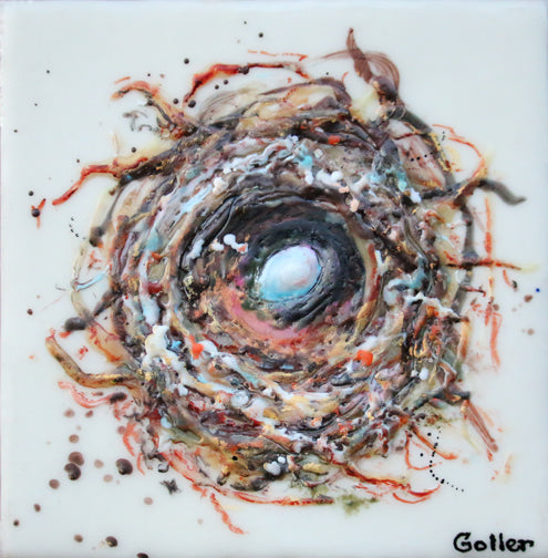 CARRIE GOLLER PRINTS - BIRDS - SHELTERED III original encaustic, 6x6