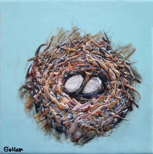 ***SOLD*** Carrie Goller - Sheltered IV, encaustic 7x7 - Available at Bainbridge Island Museum of Art Gallery Store
