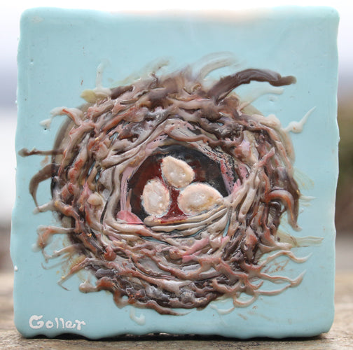 ***SOLD*** Carrie Goller - Sheltered V, Encaustic 5x5 - available at Bainbridge Island Museum of Art Gallery Store