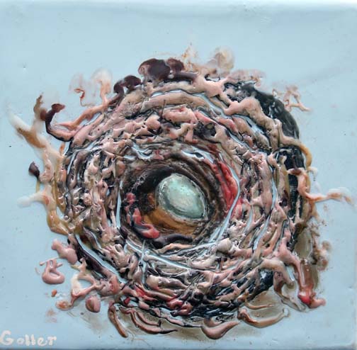Prints available, original ***SOLD*** Carrie Goller - Sheltered VI, encaustic 5.5 x 5.5