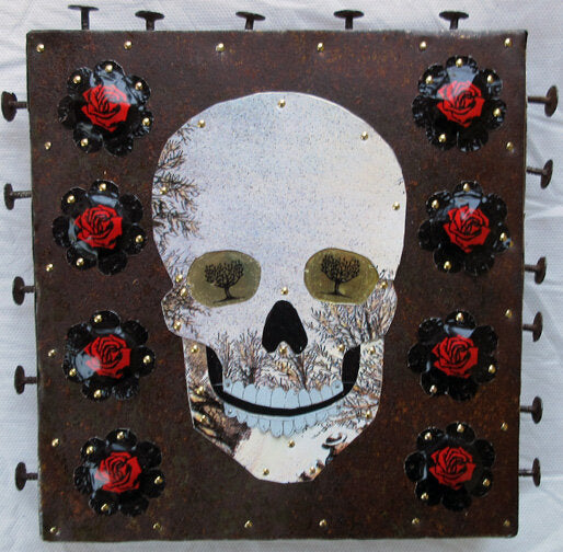 Loran Scruggs - Skull - Recycled Tin Art 9x6