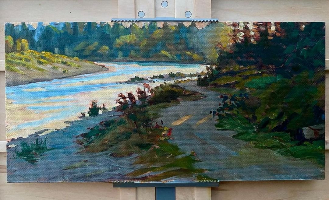 MAURY WEISS - Skykomish River, Original Plein Air Oil on Panel, 6x12