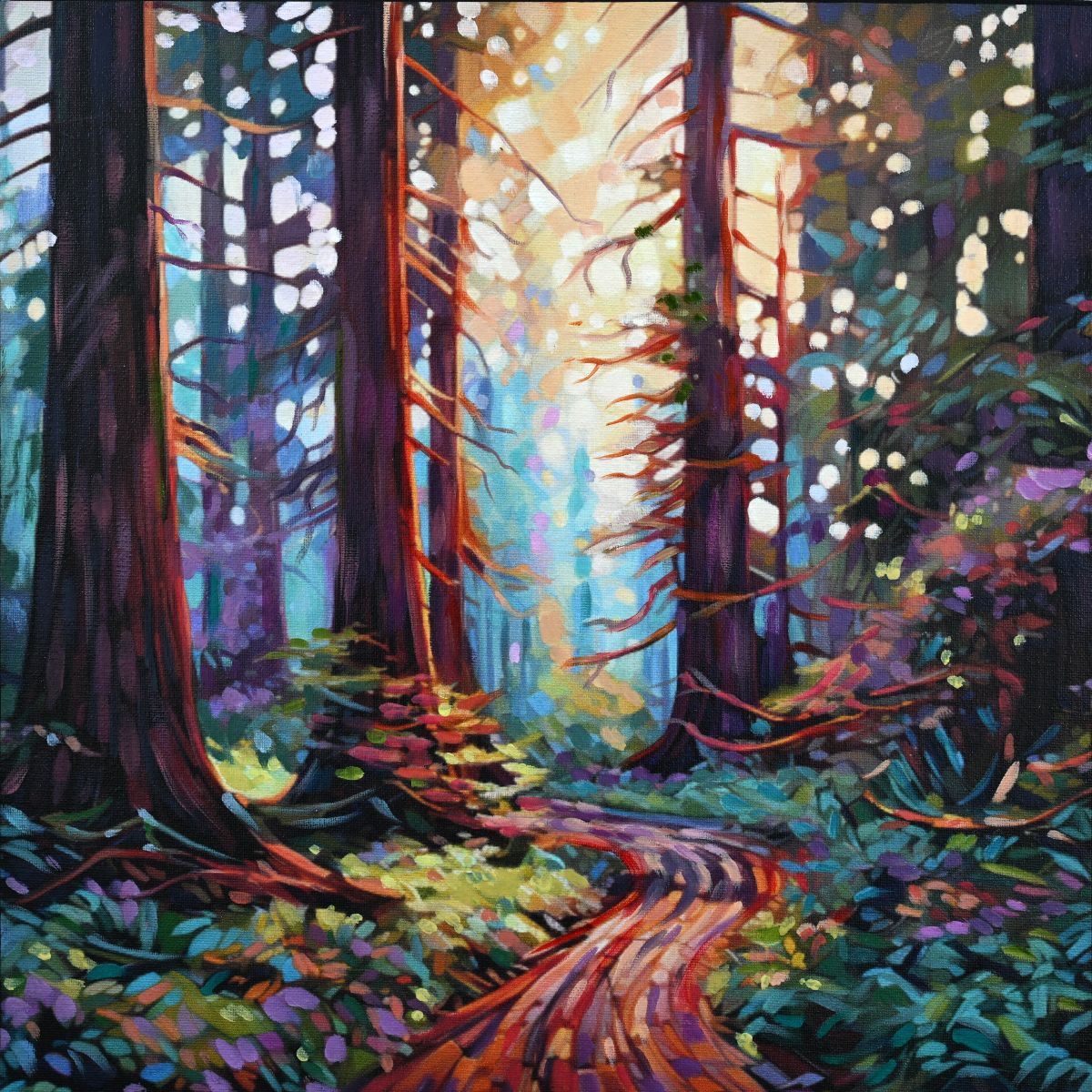 JANDI SMALL - Among the Giants, Oil on Canvas with Wood Panel, 16x16