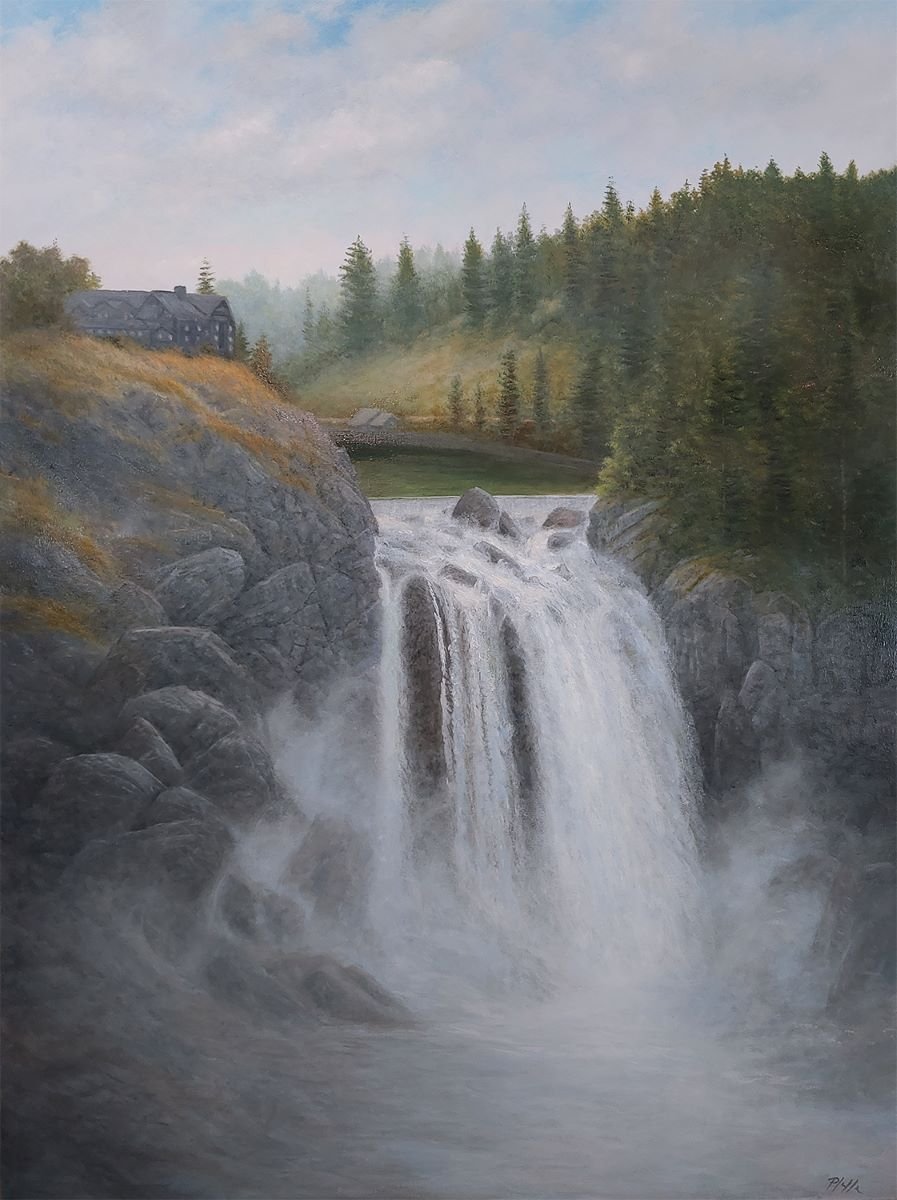 TIM PFEIFFER - Snoqualmie Falls, oil on gallery wrapped canvas, 30x40