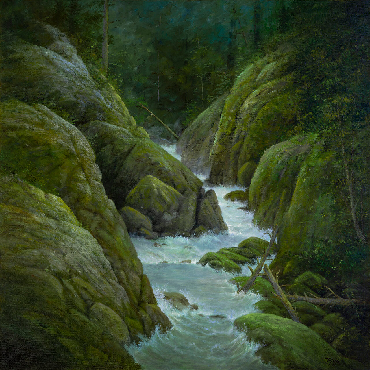 ***SOLD*** TIM PFEIFFER - Sol Duc River, oil (framed) 30x30