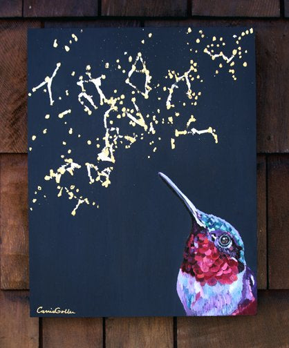 CARRIE GOLLER - Solaire, oil/mixed media (gold/silver) 14x11