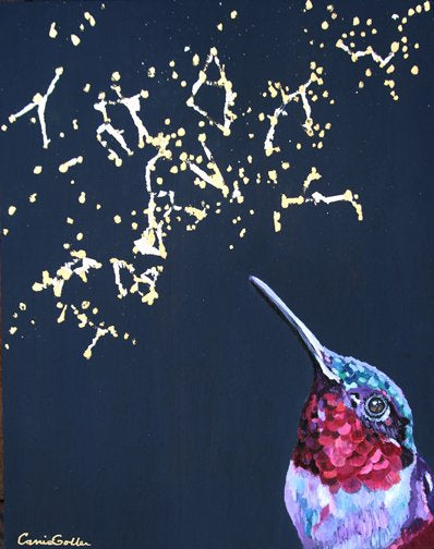 CARRIE GOLLER - Solaire, oil/mixed media (gold/silver) 14x11