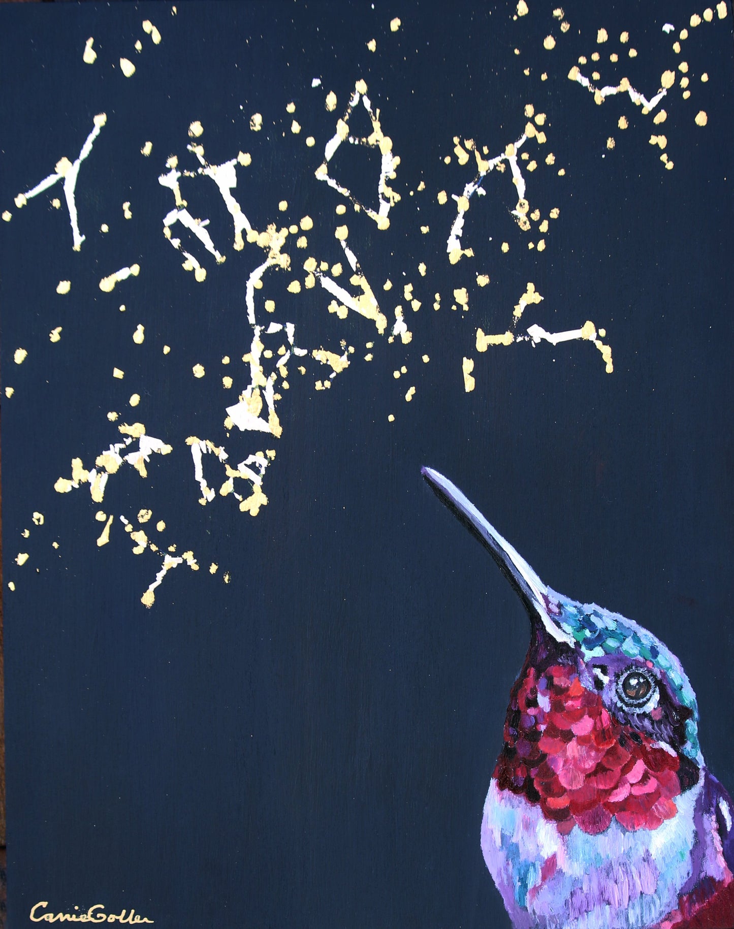 CARRIE GOLLER GICLEE PRINT - SOLAIRE, ORIGINAL OIL/MIXED MEDIA (GOLD/SILVER) 14X11