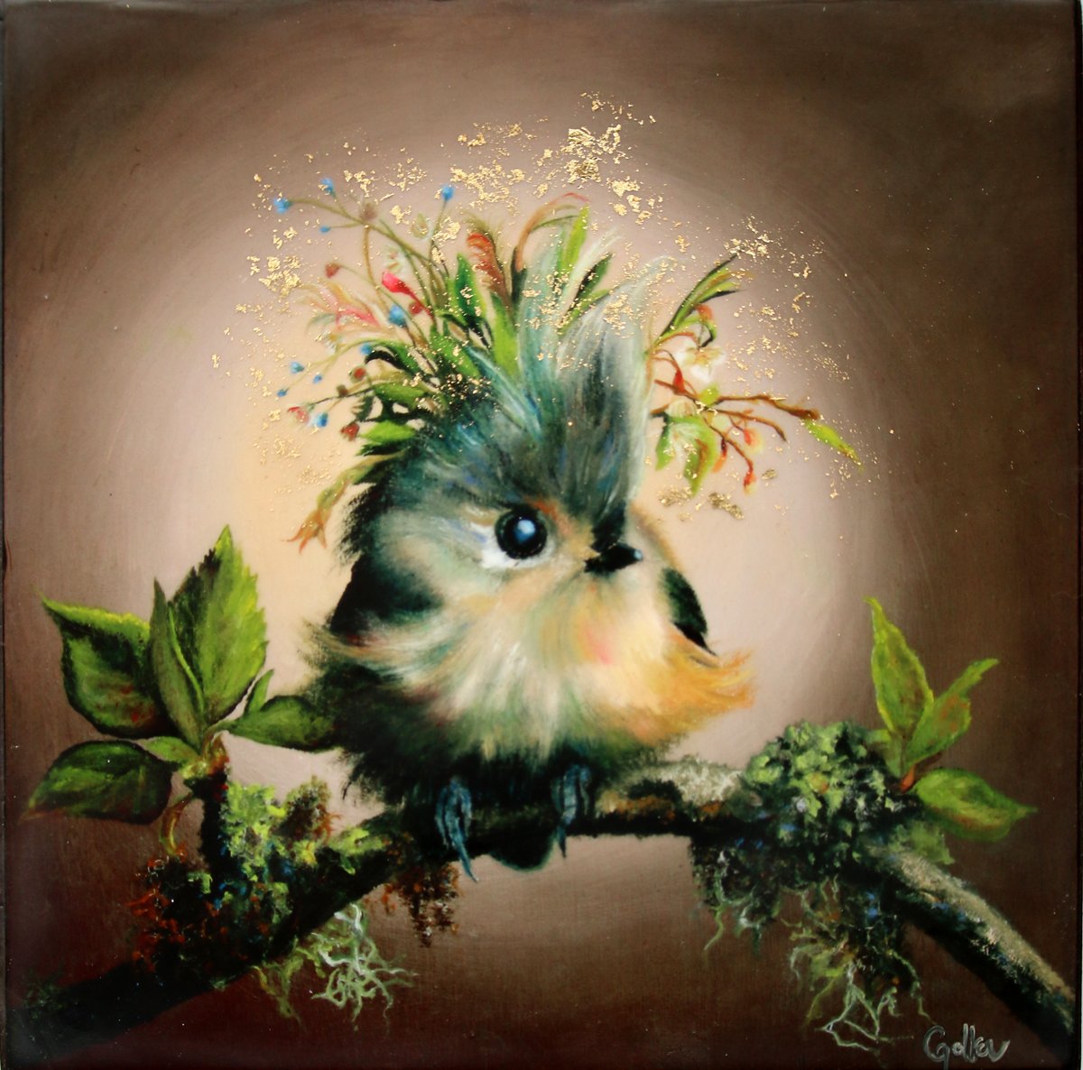 CARRIE GOLLER - Spike (Floriferous Series) Mixed Media Encaustic Giclee with Gold Leaf, 8x8