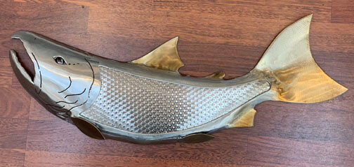 BOB KIMBALL - Salmon Wall Sculpture Silver and Gold - Stainless Steel, 14x32