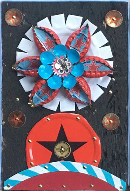 ***SOLD*** Loran Scruggs - Star Flower, 6x4 - Recycled Tin Art
