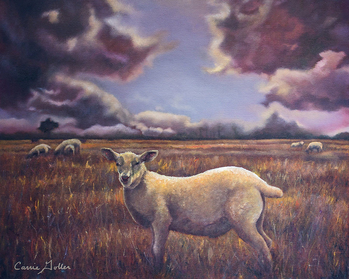 CARRIE GOLLER PRINTS - CREATURES - STORM LOOMING     original oil, 8x10