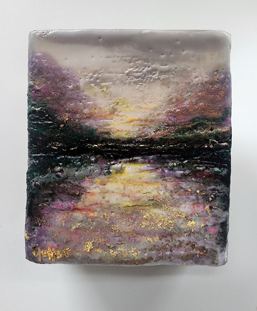 Carrie Goller - Stormy II, Mixed Media - Oil/Encaustic with Metal Leaf, 4 x 3.25