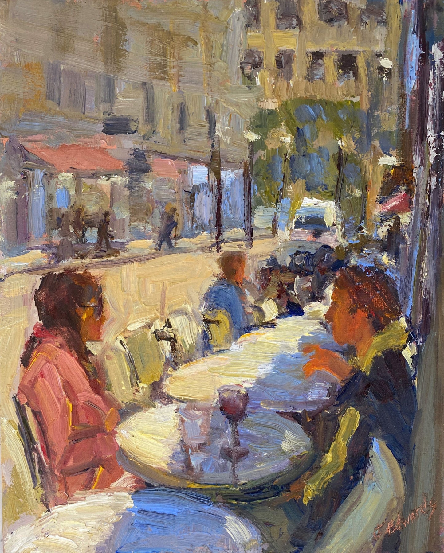 JEANNE EDWARDS - Street Life, oil on panel (framed) 8x10