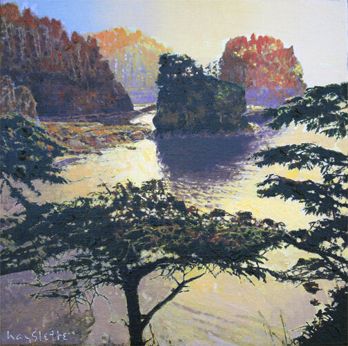 Prints available, original ***SOLD*** MAX HAYSLETTE - Study: Cape Flattery in Gold No. 4, 12x12 HMAC 1850