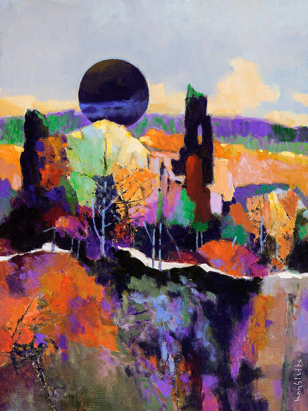 Prints available, original ***SOLD*** MAX HAYSLETTE - OLYMPUS MOON STUDY NO. 3, acrylic 24X18 (HMAC 1809)