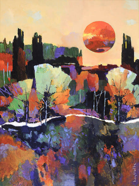 Prints available, original ***SOLD*** MAX HAYSLETTE - OLYMPUS SUN STUDY NO. 3, acrylic 24x18 (HMAC 1810)