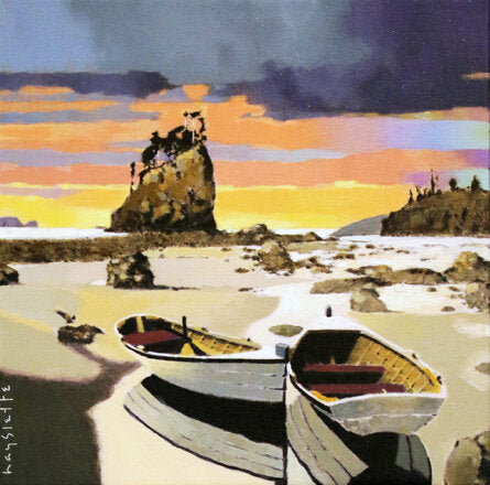 Prints available, original ***SOLD*** MAX HAYSLETTE MINIMAX, Study: Rendezvous at Last Light, 12x12 HMAC 1854