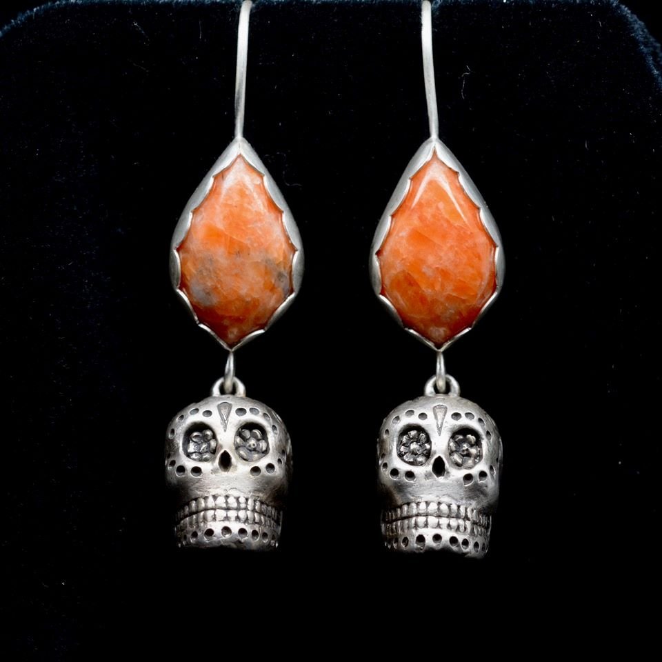 Jody Lyle -Sugar Skulls with Orange Stones Earrings