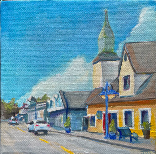 ***SOLD*** JILL ZACOT - Sunday Traffic, 6x6 oil on stretched canvas (unframed)