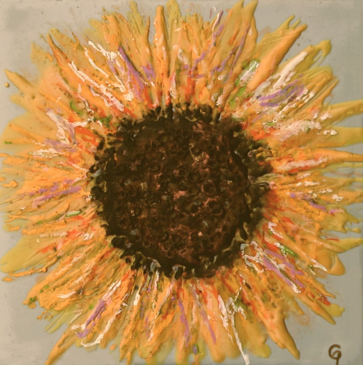 ***SOLD*** Carrie Goller - Encaustic Sunflower, 5x5