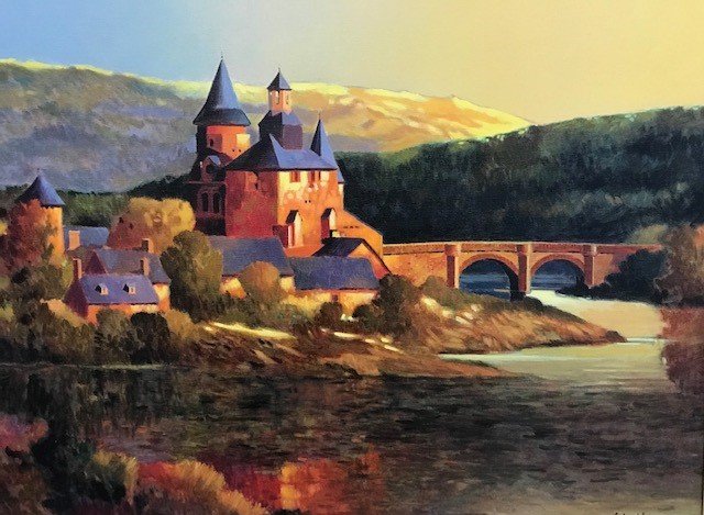MAX HAYSLETTE - Matthews collection, Sunset at Collonges, Original Oil on Canvas, 20x24 HMOC 530 (50% of proceeds benefits Kitsap Community Foundation)