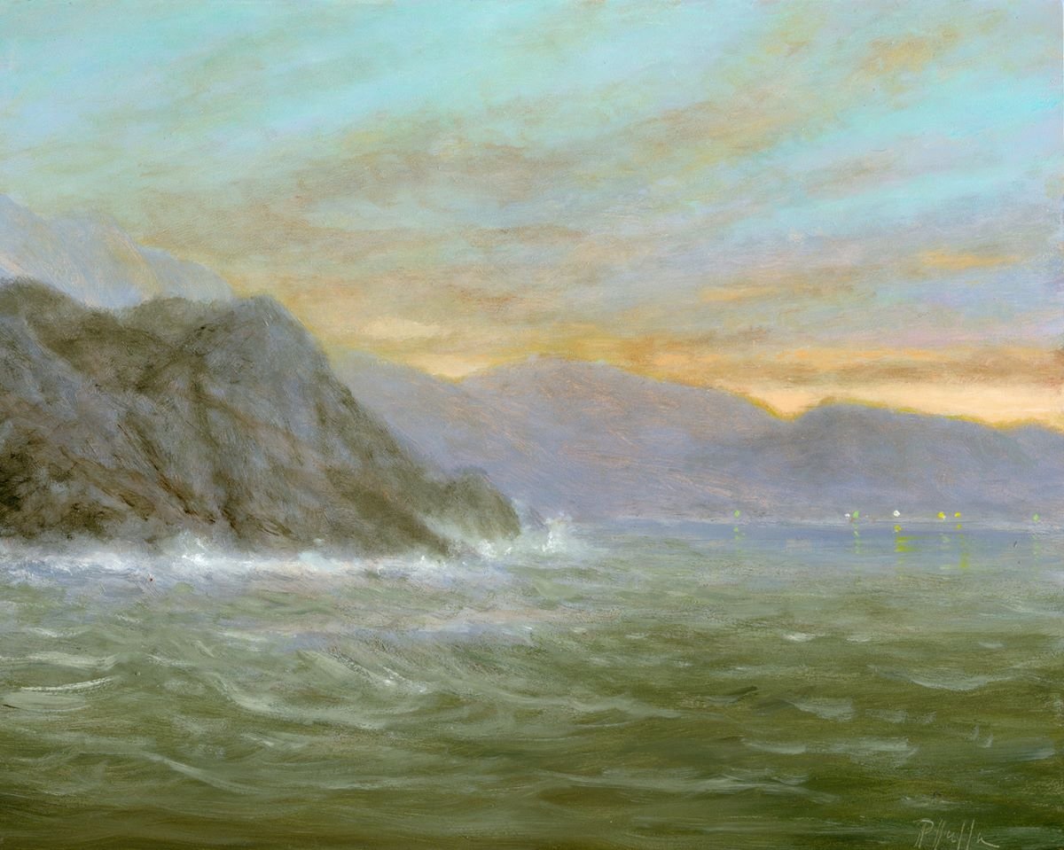 TIM PFEIFFER - Sunset on the Strait, oil on archival wood panel 8x10 (framed) Not currently in gallery...please request viewing