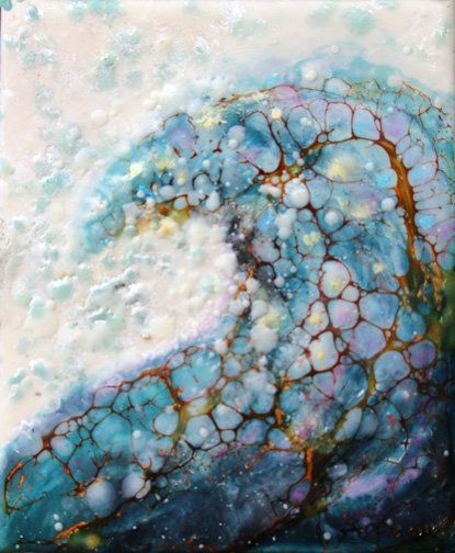 ***SOLD*** Carrie Goller - Surf, encaustic/mixed media 4.5x5.5