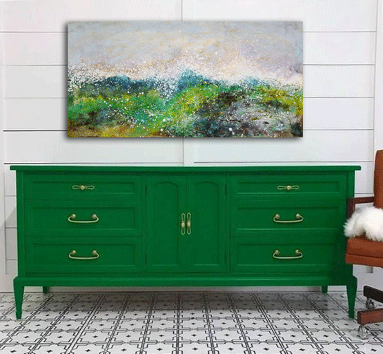 Prints available, original ***SOLD*** Surrender II - Encaustic/Mixed Media 24x48 - (previously part of Bainbridge Island Museum of Art solo summer exhibit 2018)