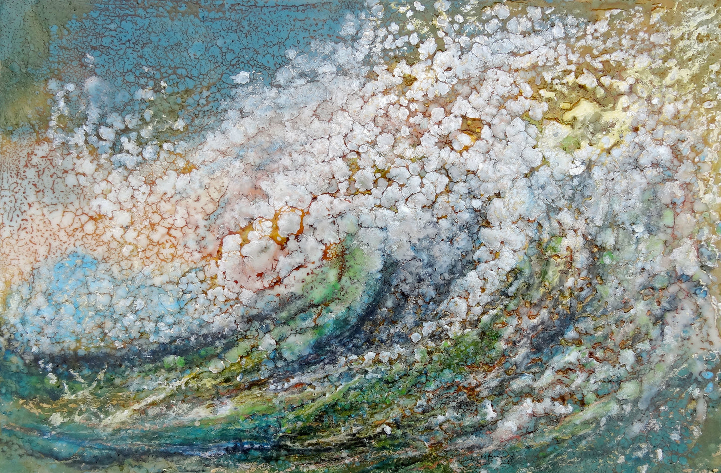 ***Sold*** Swell V - Encaustic/Mixed Media 12x12x1 - Available at Bainbridge Island Museum of Art Gallery Store