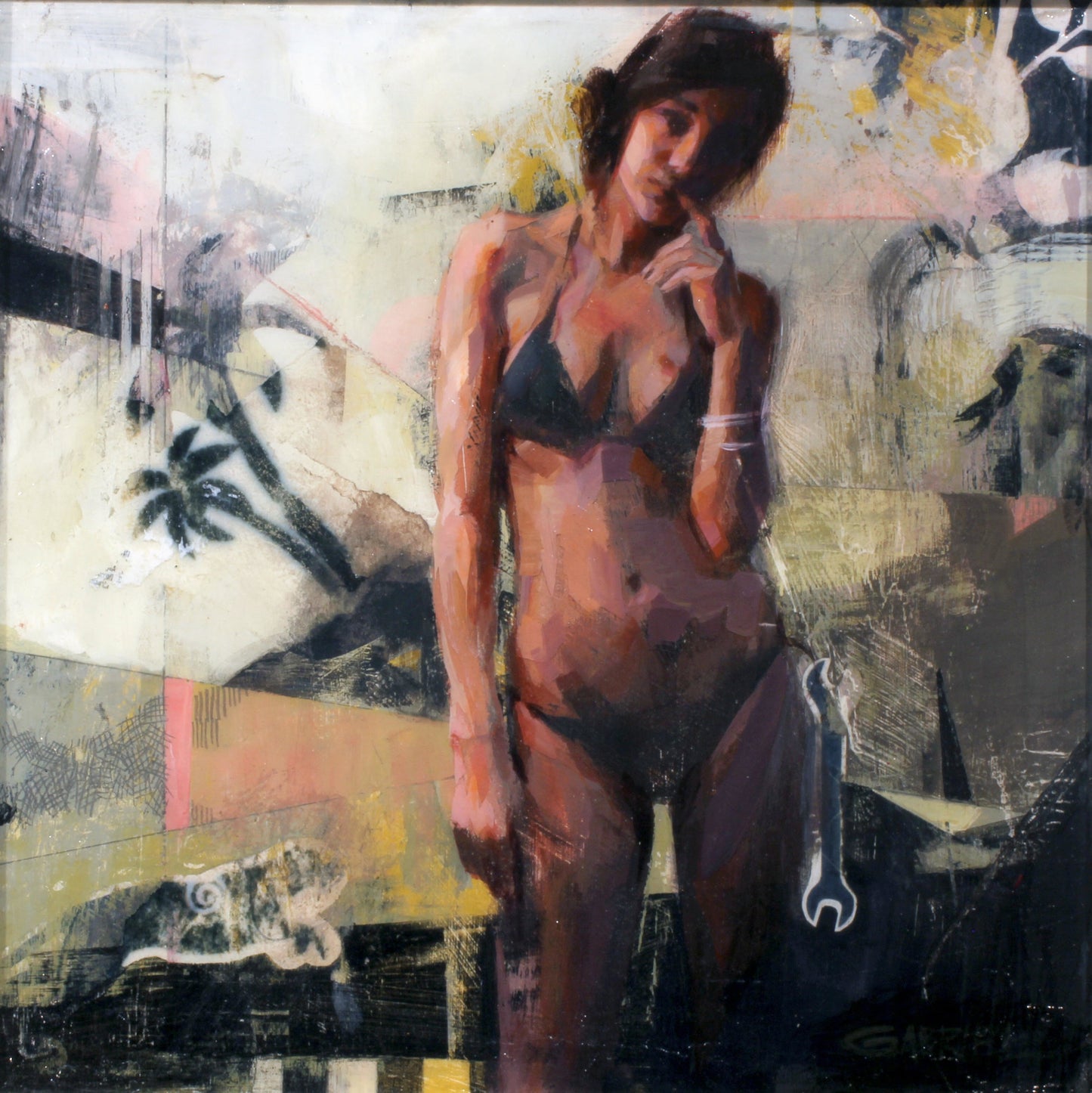 GABRIEL LIPPER - SWIM - MIXED MEDIA ON PANEL - 11.5X11.5