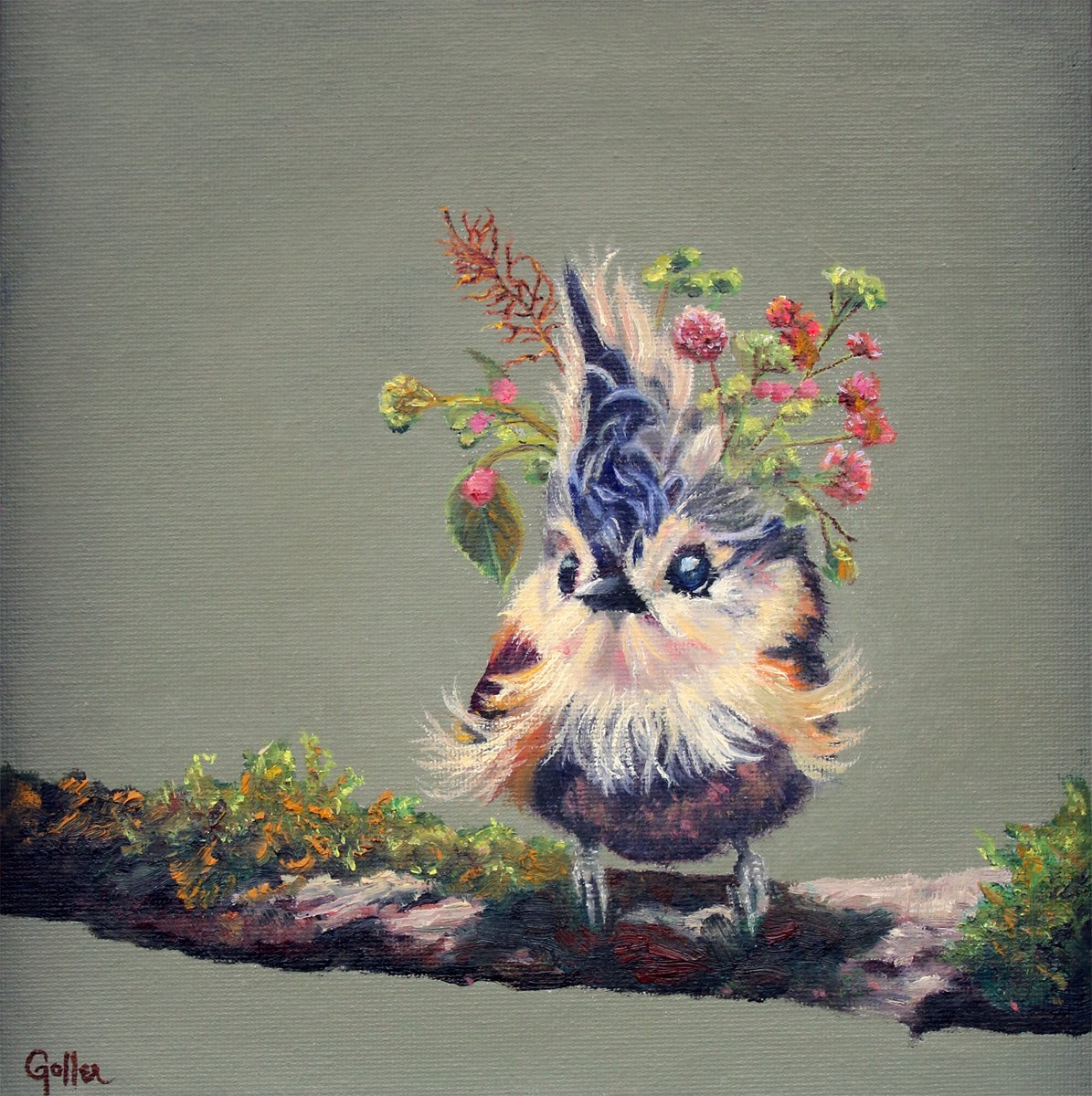 CARRIE GOLLER - Talia (Floriferous Series) Mixed Media Encaustic Giclee with Gold Leaf, 8x8