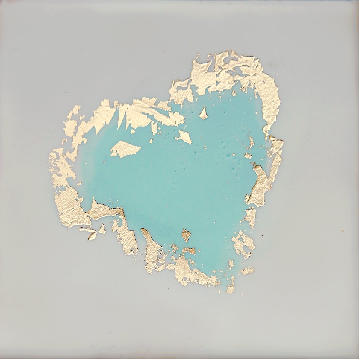 Carrie Goller - Teal Heart on White with Gold Leaf, 4x4