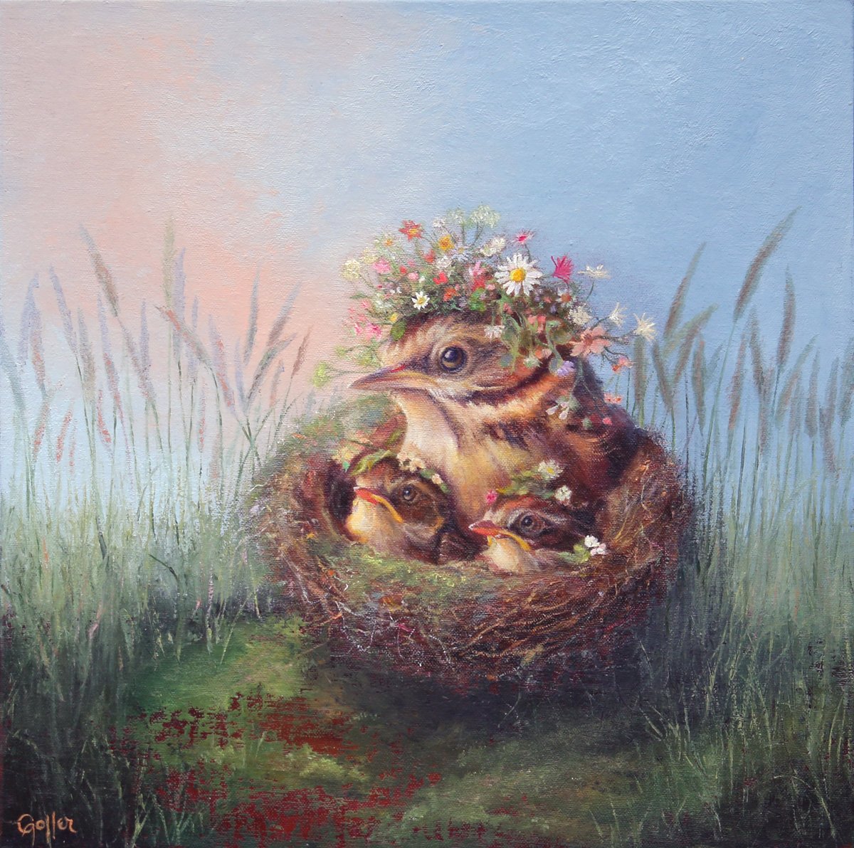 CARRIE GOLLER - Tender (Floriferous Collection), oil 12x12 ***At Rehs Contemporary Galleries, NYC, please inquire at (212) 355-5710***