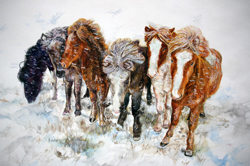 Prints available, original ***SOLD*** Carrie Goller - The Huddle, Watercolor 16x20