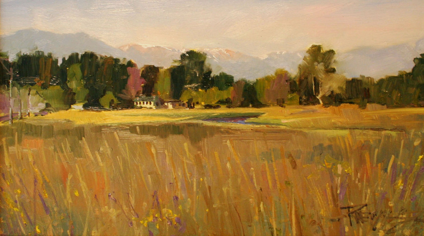 ***SOLD, Prints available*** ROBIN WEISS - The Hunt Club, dungeness River (Sequim, WA) - Oil - 6x10