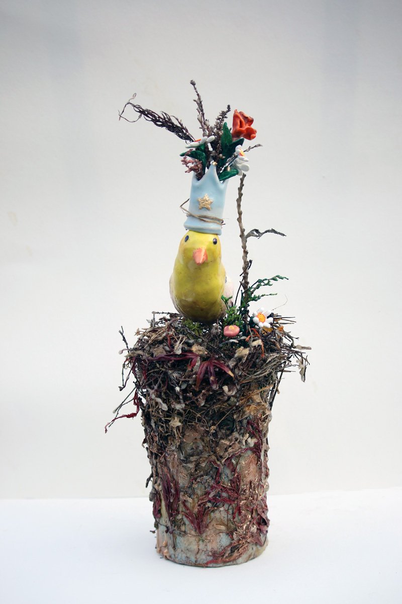 ***SOLD*** Carrie Goller - The Pope of Hope, Sculpture clay and encaustic mixed media 15x6