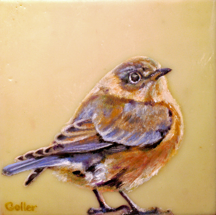 ***SOLD*** Abuzz, oil on encaustic cedar wood block 5x7