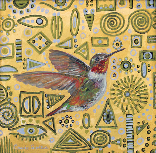 Prints available, original ***SOLD*** Carrie Goller - Tinsel, oil on metal leaf on panel 8x8