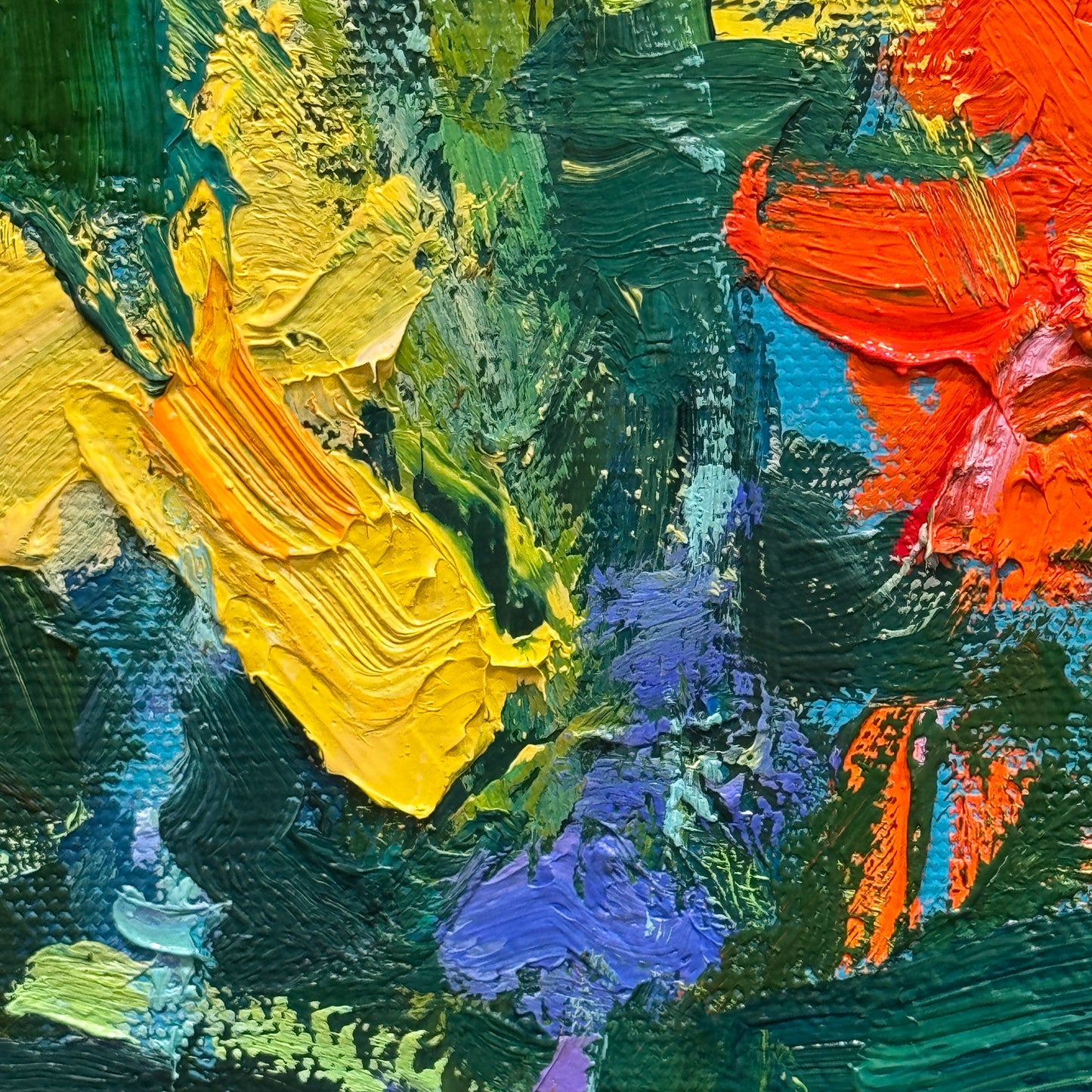 ***SOLD *** BRIAN MAHIEU - - Island Garden--Tithonia and Cleome, Oil, 36x36