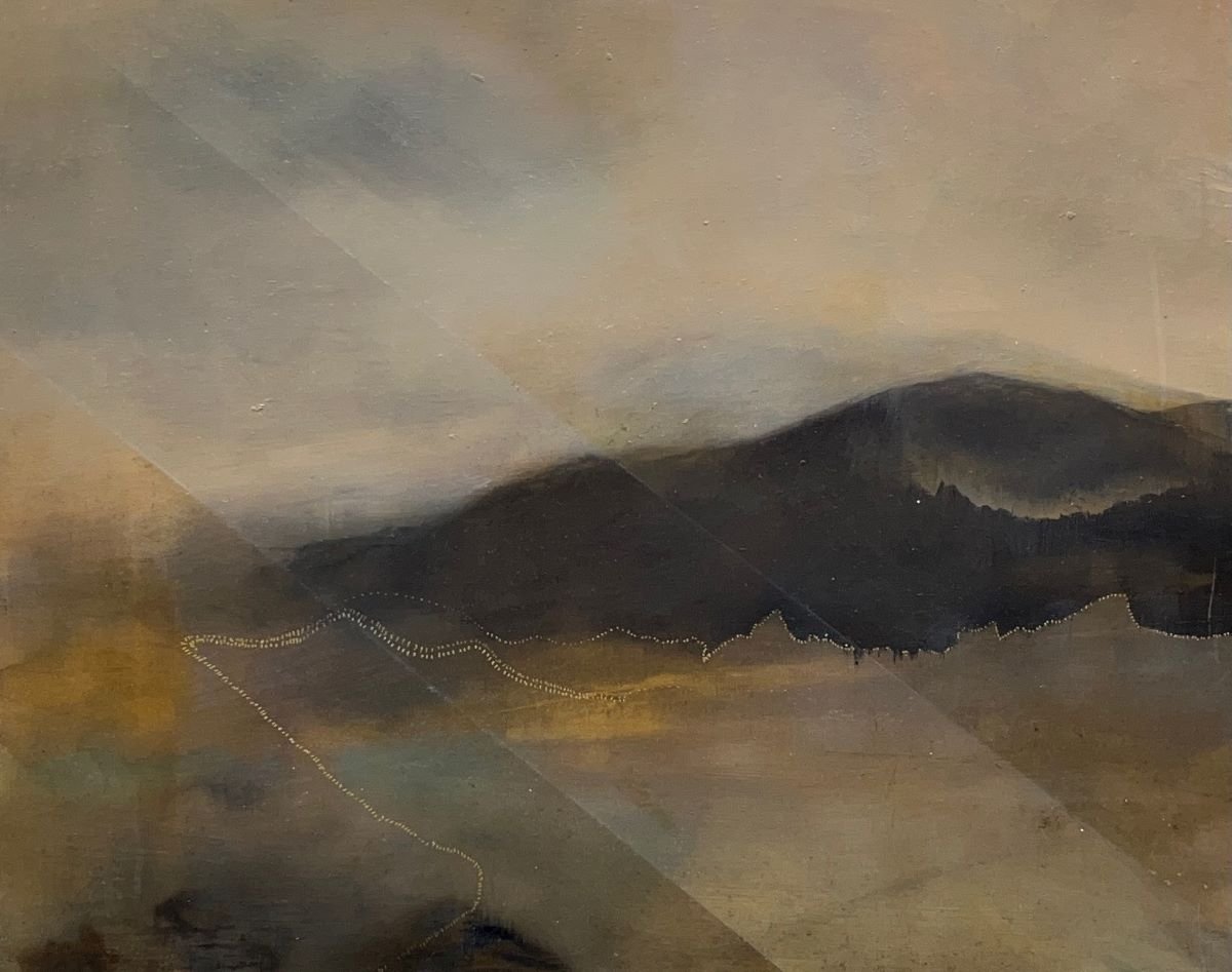 ***SOLD*** JEANNE TOAL - Tracks I, original oil with gold leaf on wood panel, 16x20
