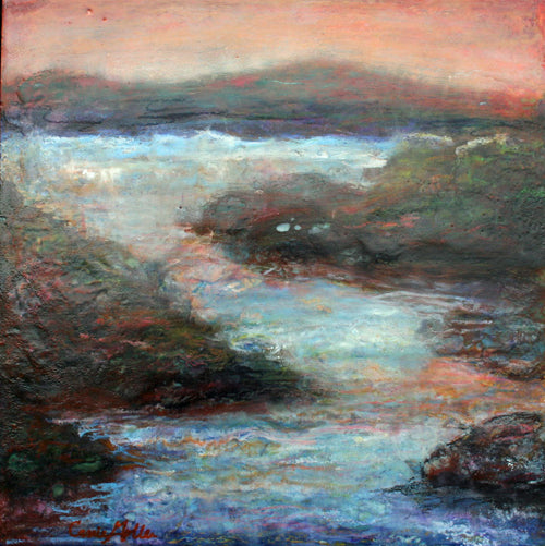 Duplicate copyPrints available, original***SOLD***Tributary - Encaustic / Mixed Media - 15x15