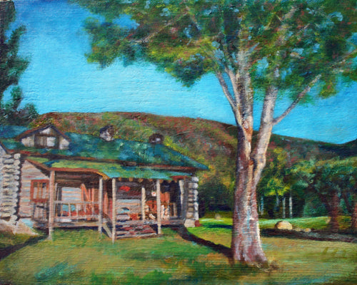 CARRIE GOLLER PRINTS - SEA, CITY, LANDSCAPE - TROUT CREEK MT CABIN original acrylic, 8x10