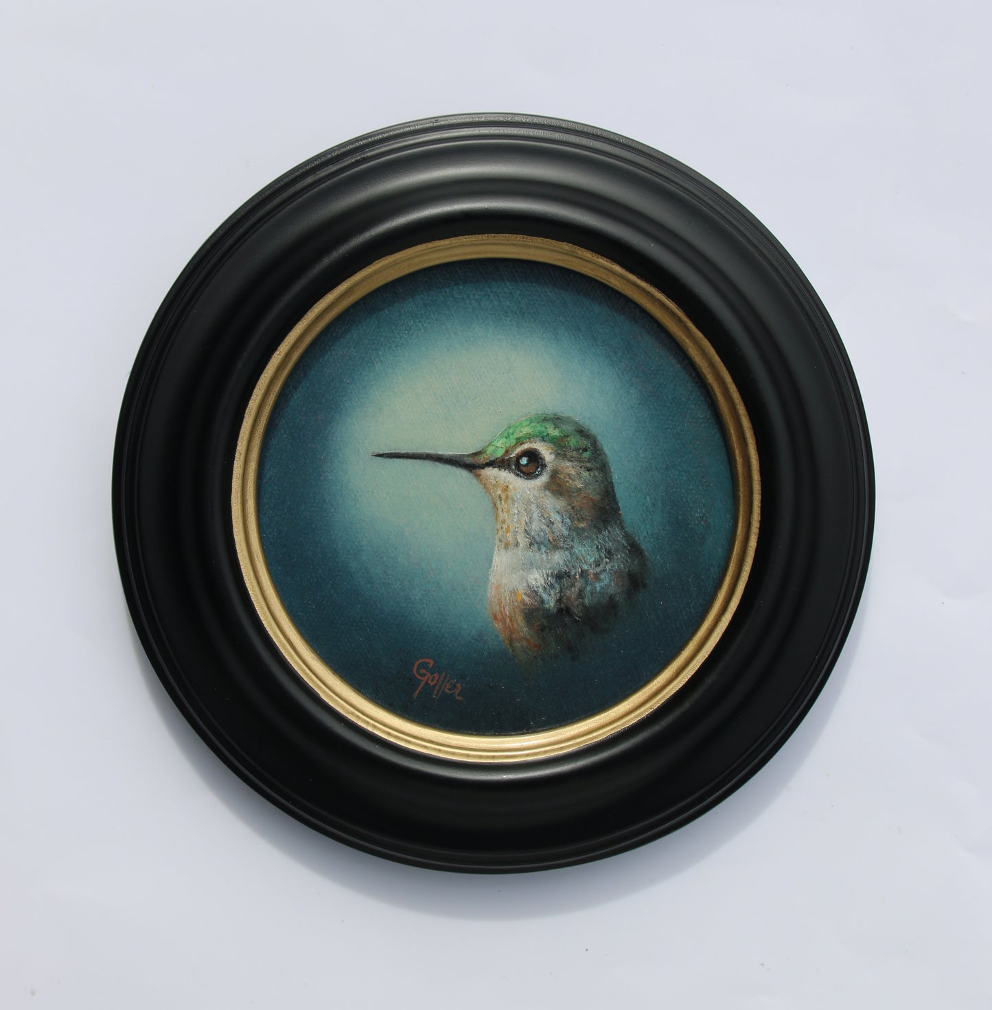 Prints available, original ***SOLD*** CARRIE GOLLER - Tyrone (Floriferous Collection), Oil, 5x5 Miniature (Hummingbird) ***At Rehs Contemporary Galleries, NYC, please inquire at (212) 355-5710