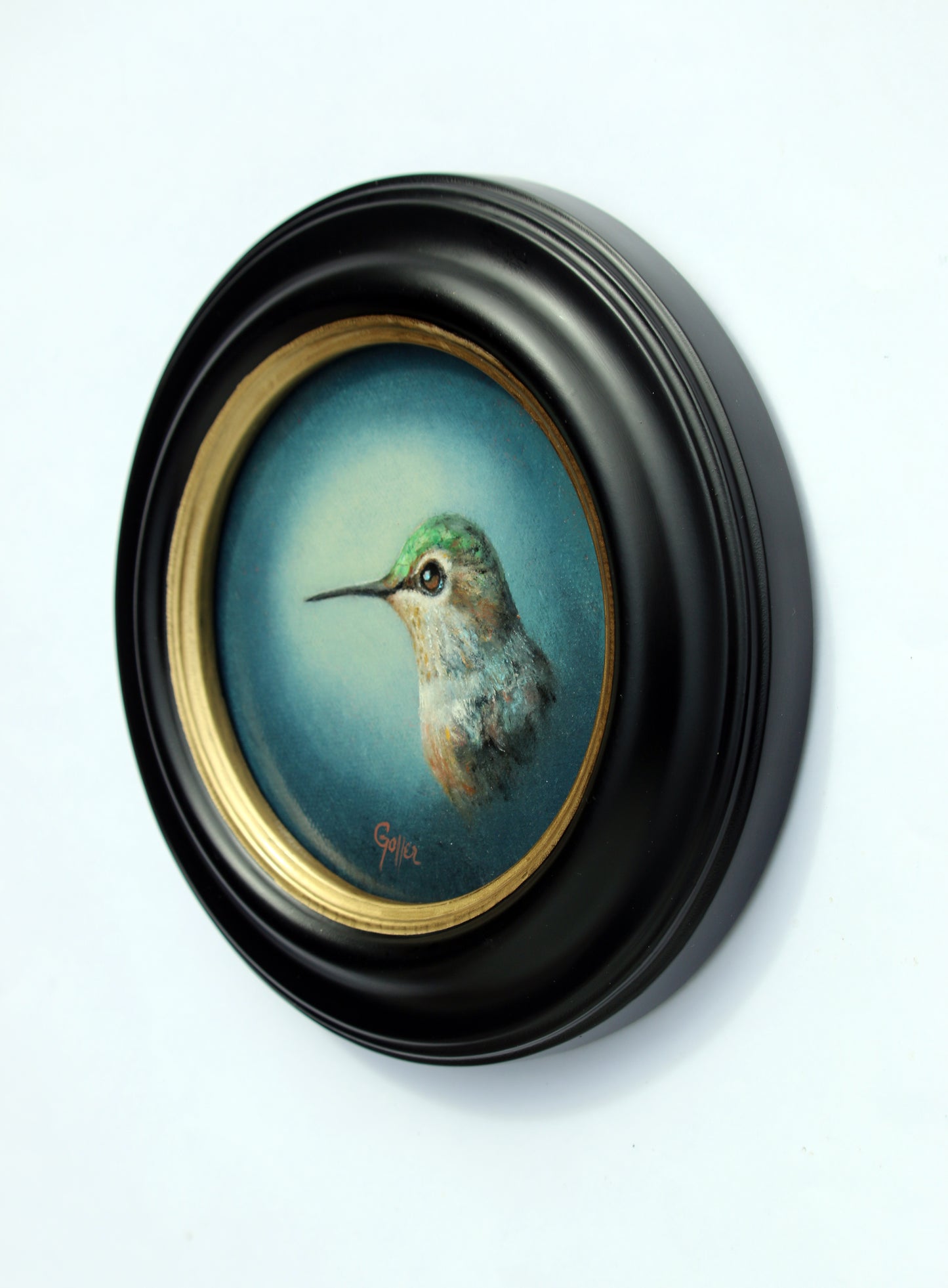 Prints available, original ***SOLD*** CARRIE GOLLER - Tyrone (Floriferous Collection), Oil, 5x5 Miniature (Hummingbird) ***At Rehs Contemporary Galleries, NYC, please inquire at (212) 355-5710