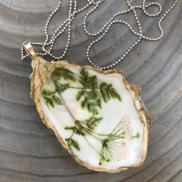 ***SOLD***Hood Canal Seashell Necklace - Queen Anne's Lace- 14k Gold Trim - Carrie Goller