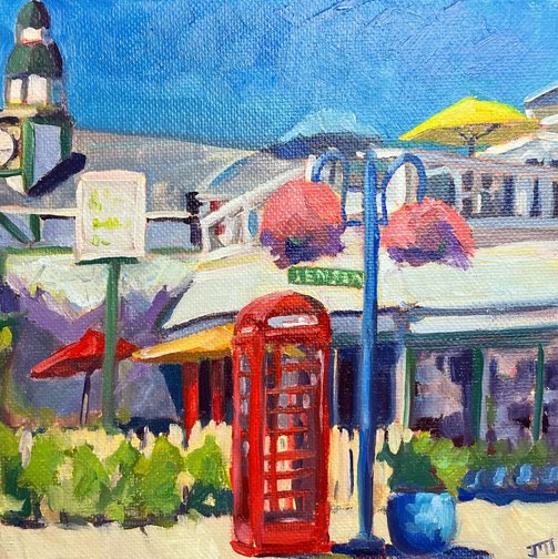 JILL ZACOT - Umbrellas Up, 6x6 oil (framed)