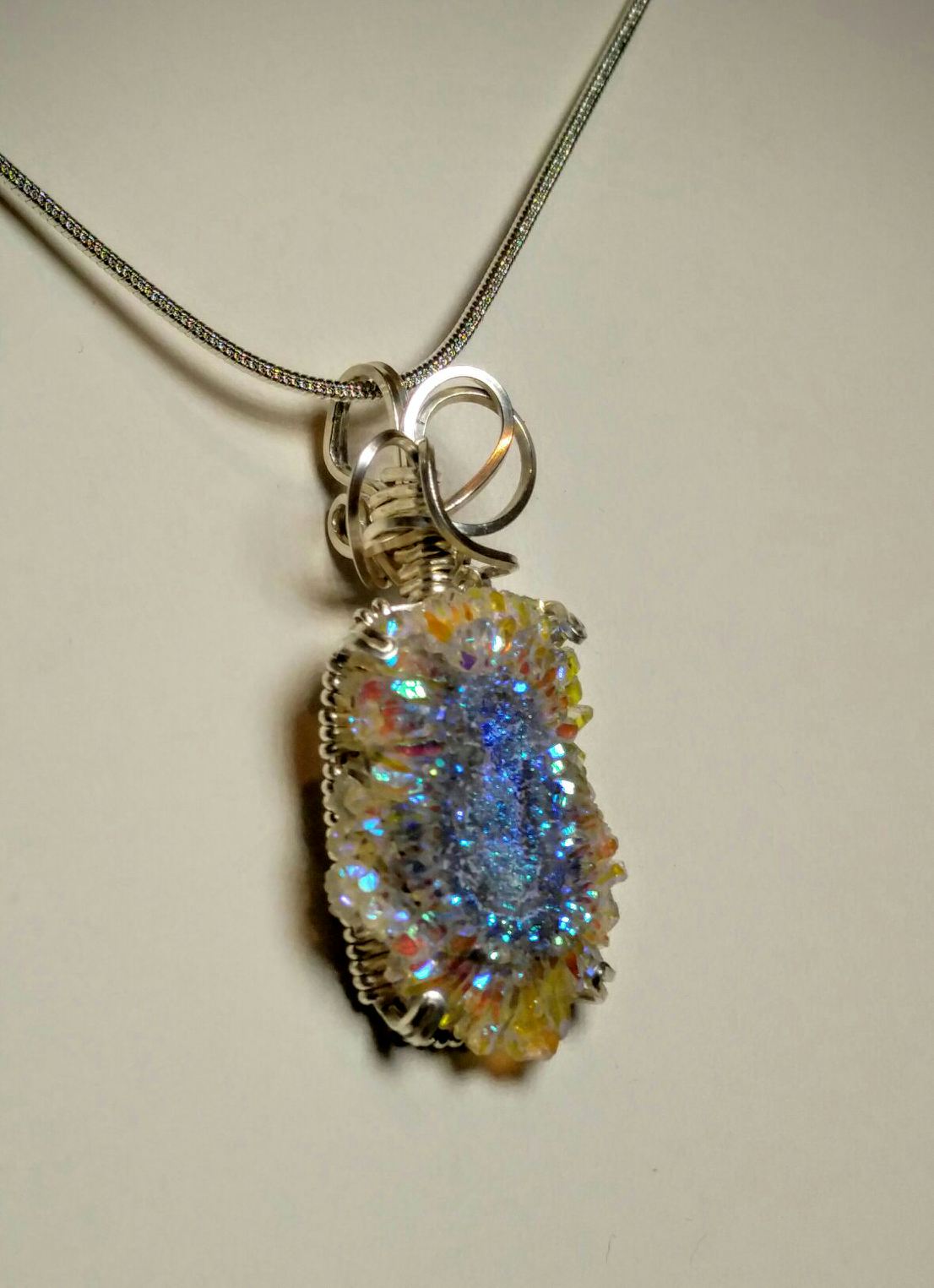 ***SOLD*** CHARLES GOLLER - sterling silver wire-wrapped crystal/gemstone pendant-necklace with sterling snake chain