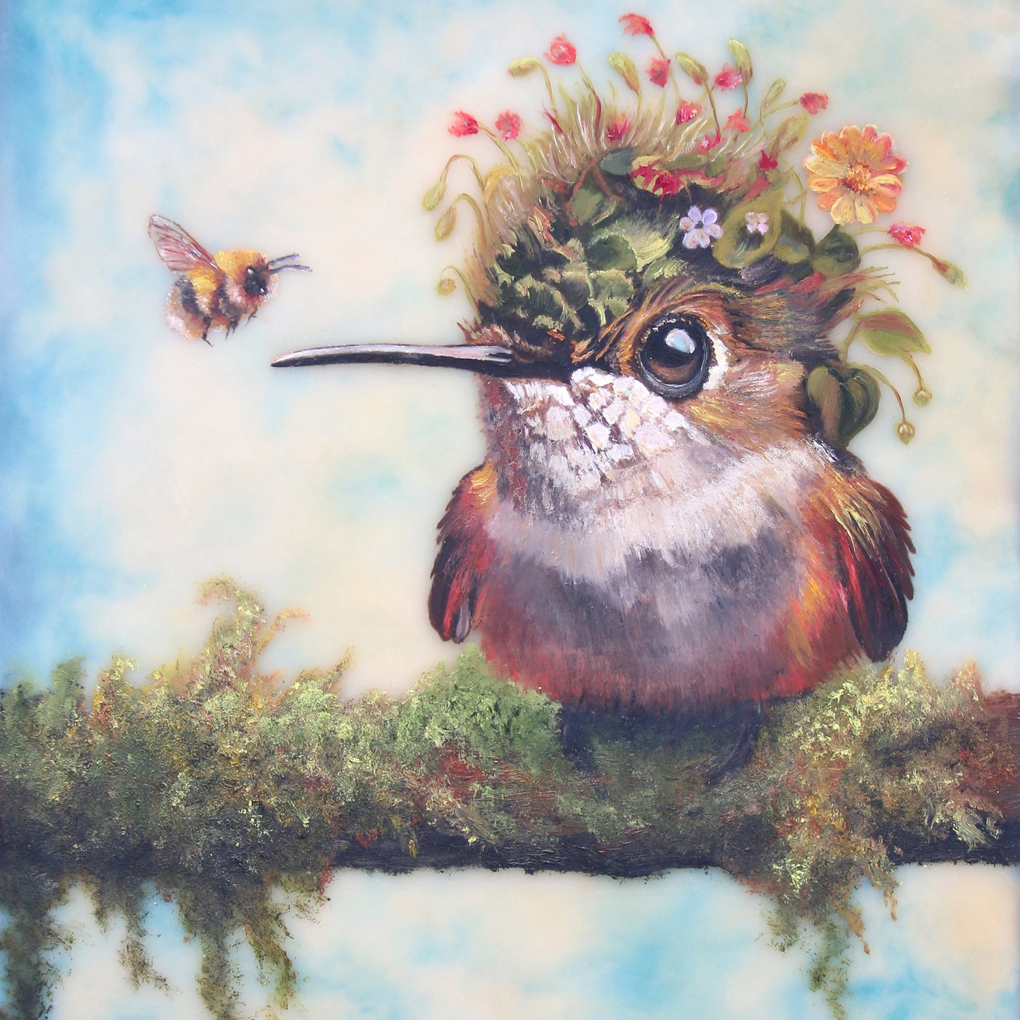 CARRIE GOLLER - Veronica (Floriferous Series) Mixed Media Encaustic Giclee with Gold Leaf, 8x8